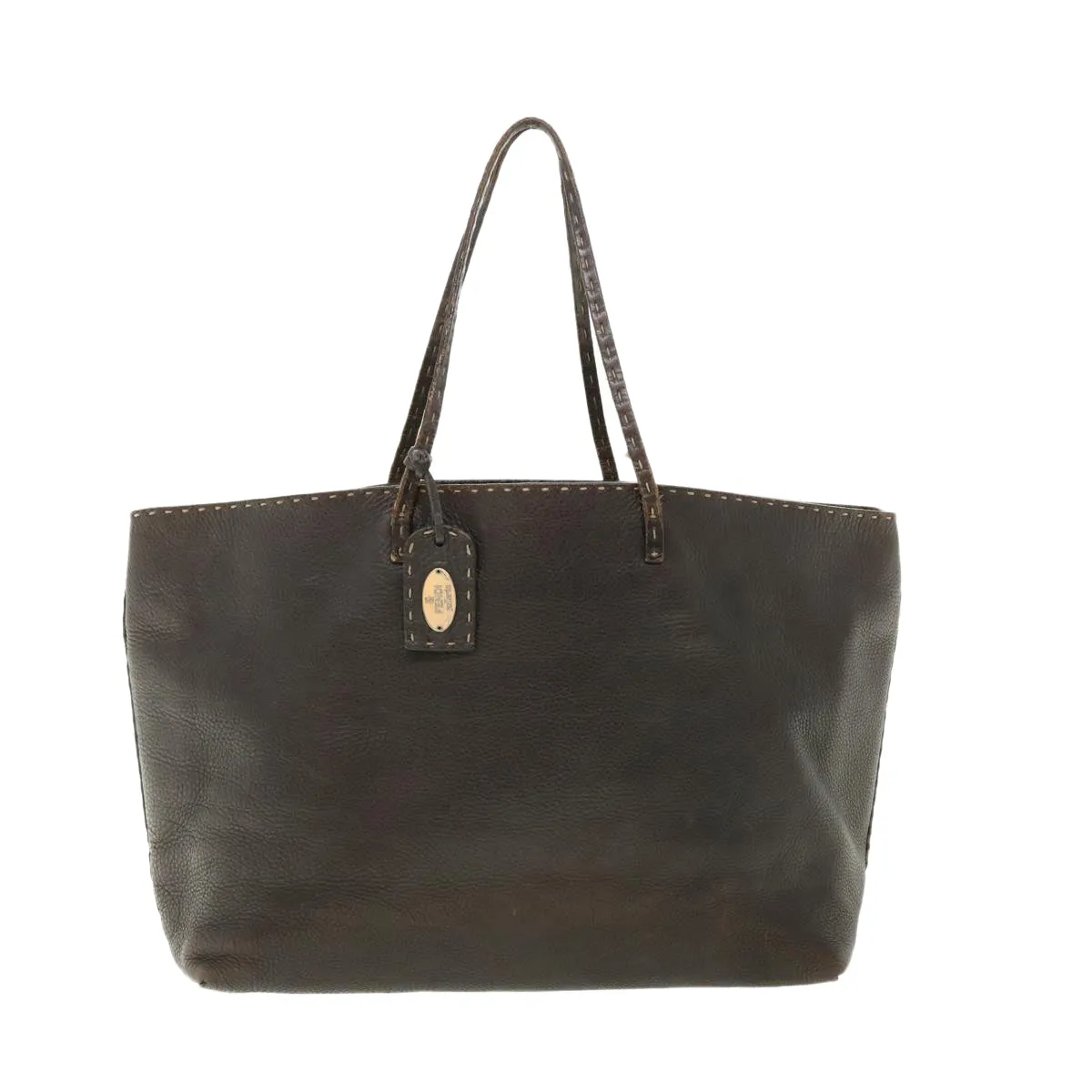 FENDI Tote Bag Leather Brown  rd4683