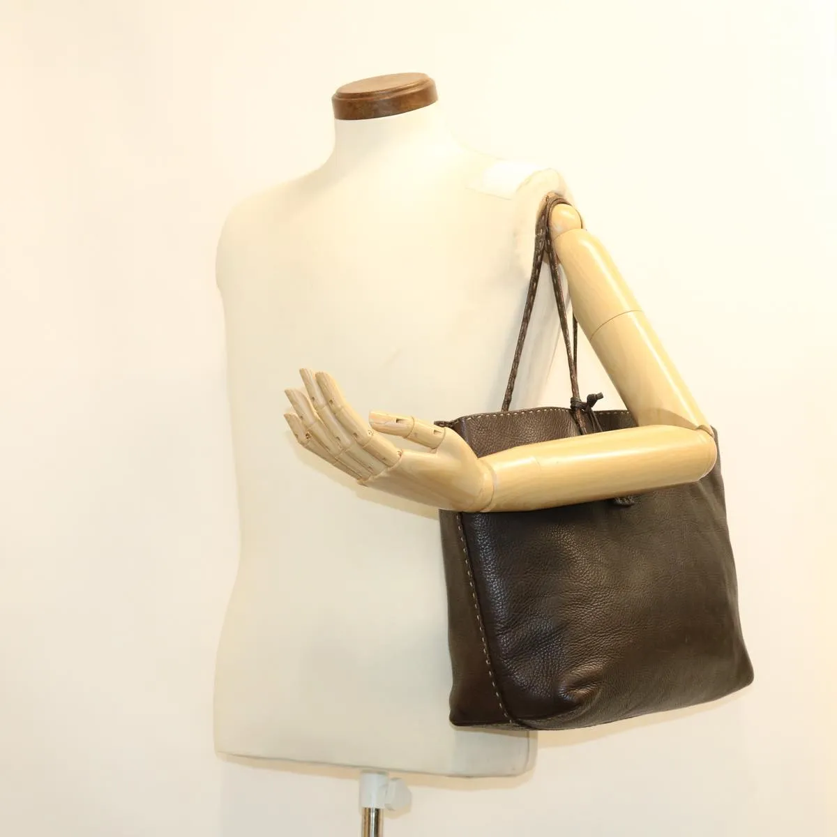 FENDI Tote Bag Leather Brown  rd4683