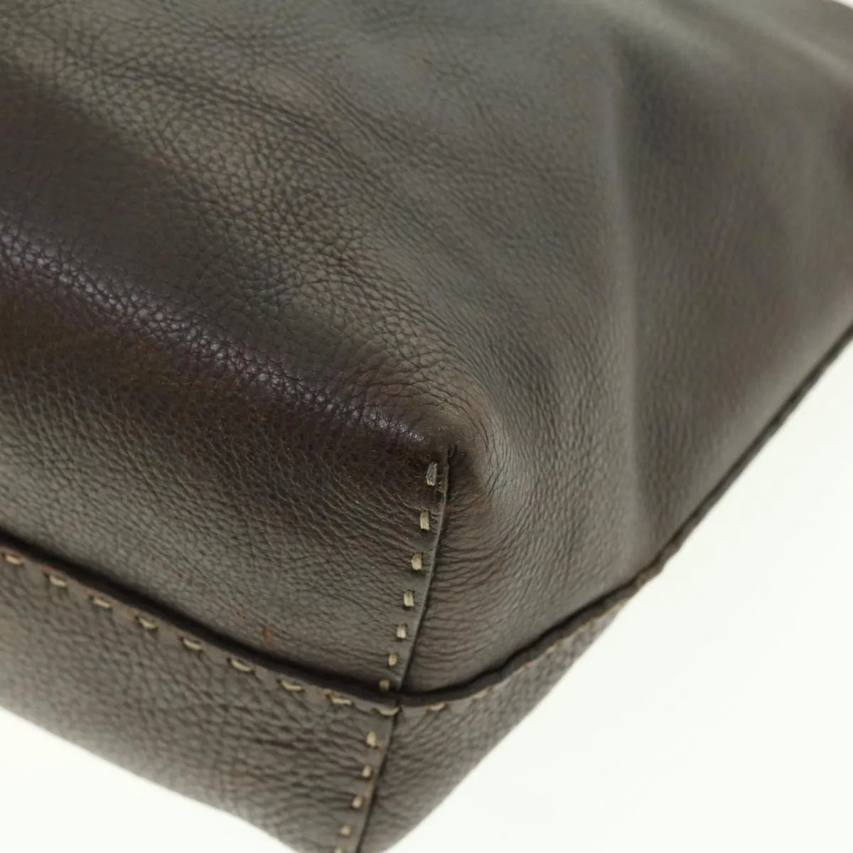 FENDI Tote Bag Leather Brown  rd4683