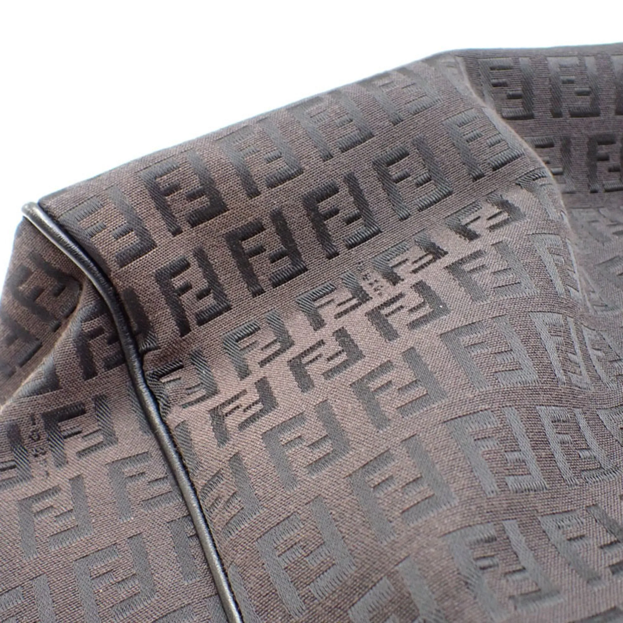 FENDI Tote Bag Zucchino Women's Black Brown Canvas Leather 8BH174 Hand