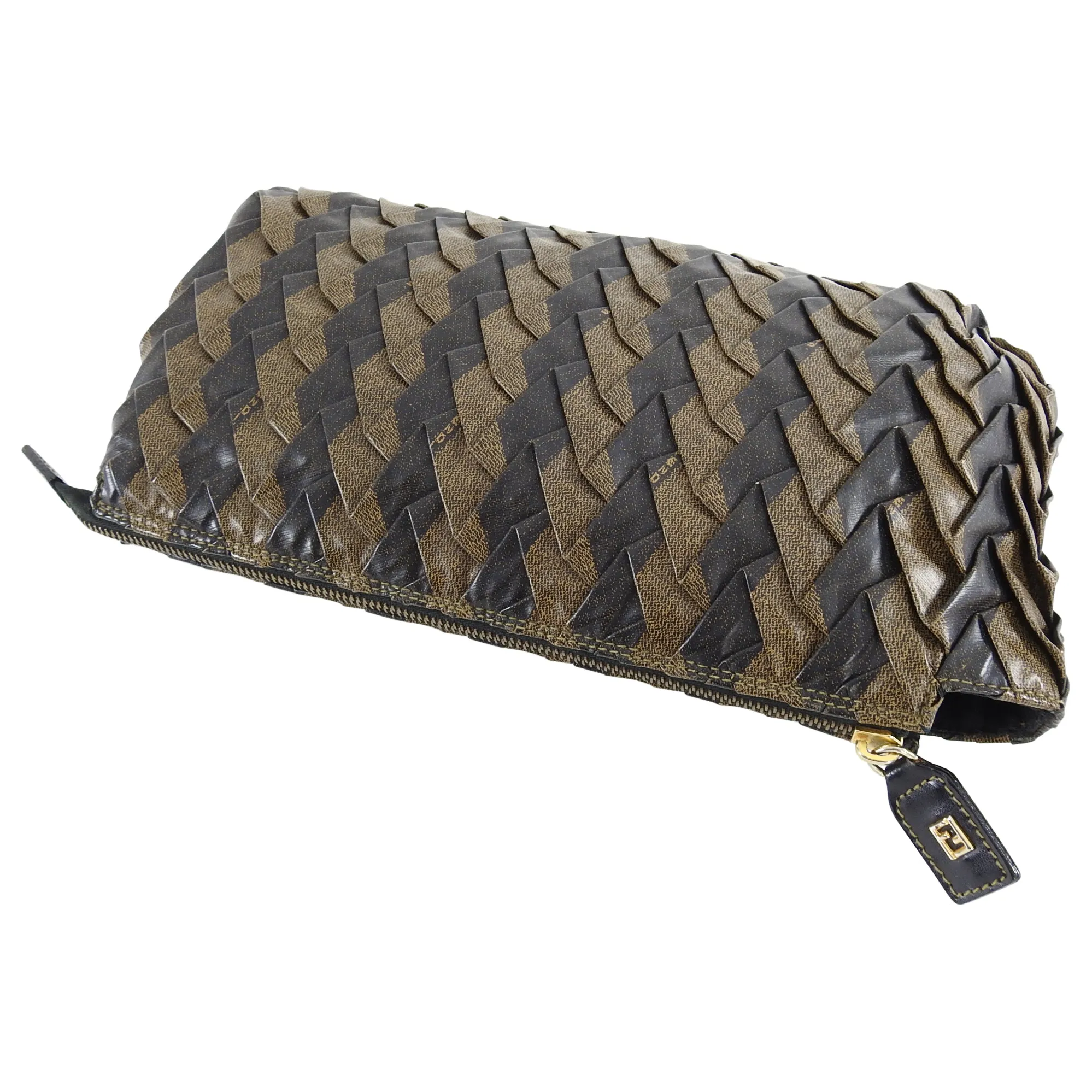 Fendi Vintage 1980's Coated Canvas Zucca Zip Pleat Clutch Bag