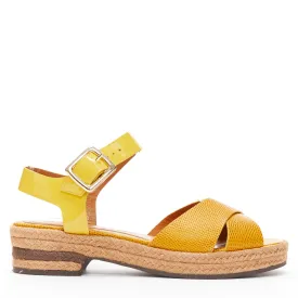 FENDI yellow embossed leather cross strap patent ankle strap jute sandal EU36.5