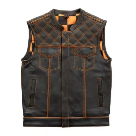 Finish Line - Orange Checker - Men's Motorcycle Leather Vest
