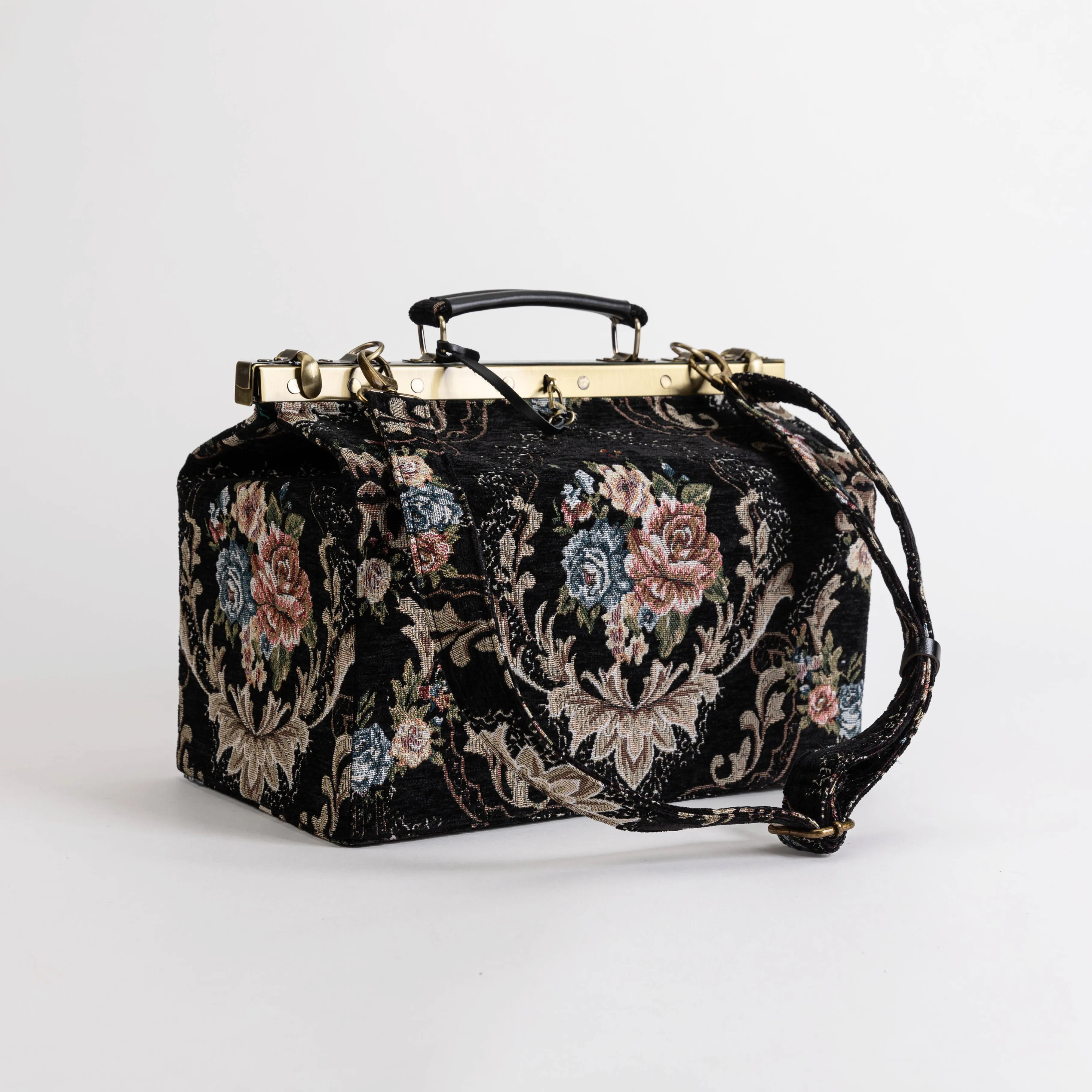 Floral Black Genevieve Carpet Gladstone Bag