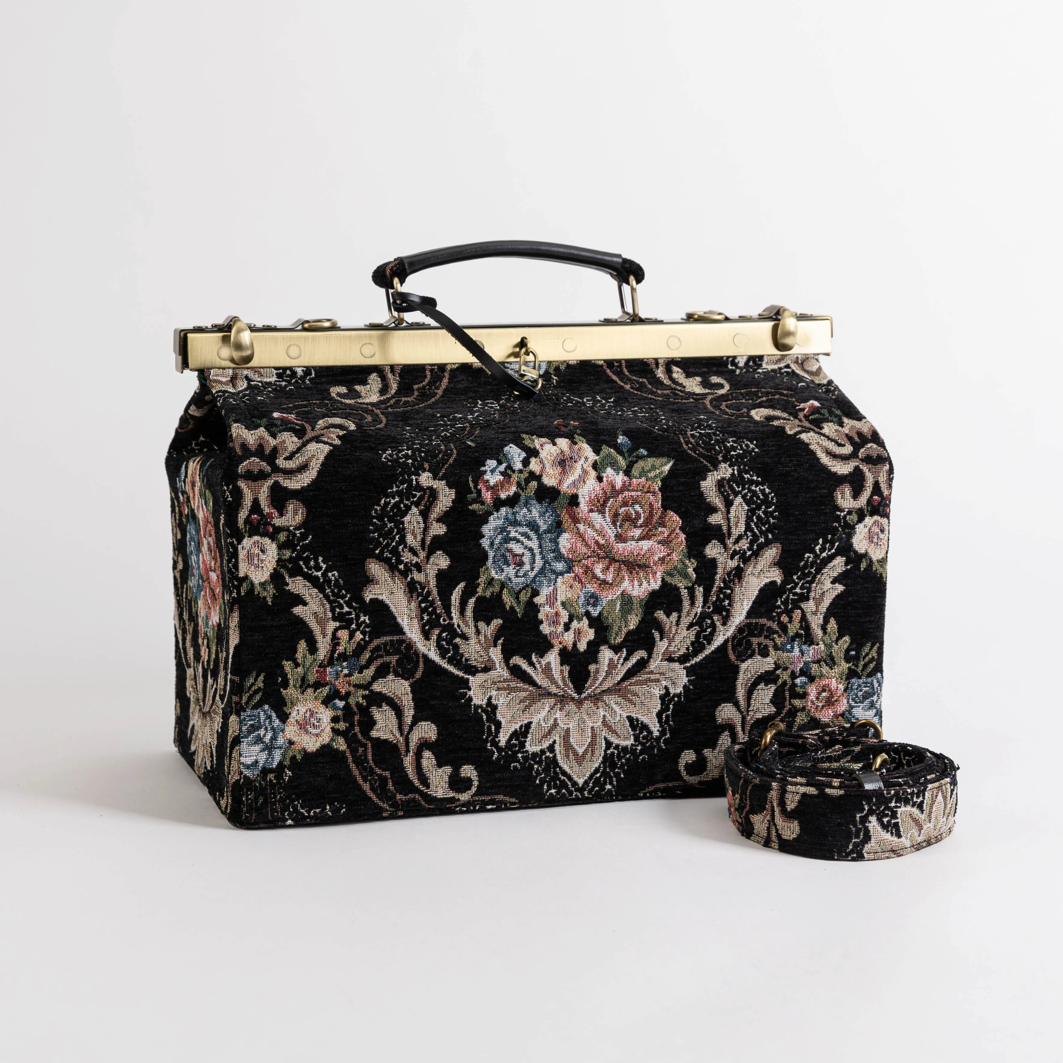 Floral Black Genevieve Carpet Gladstone Bag