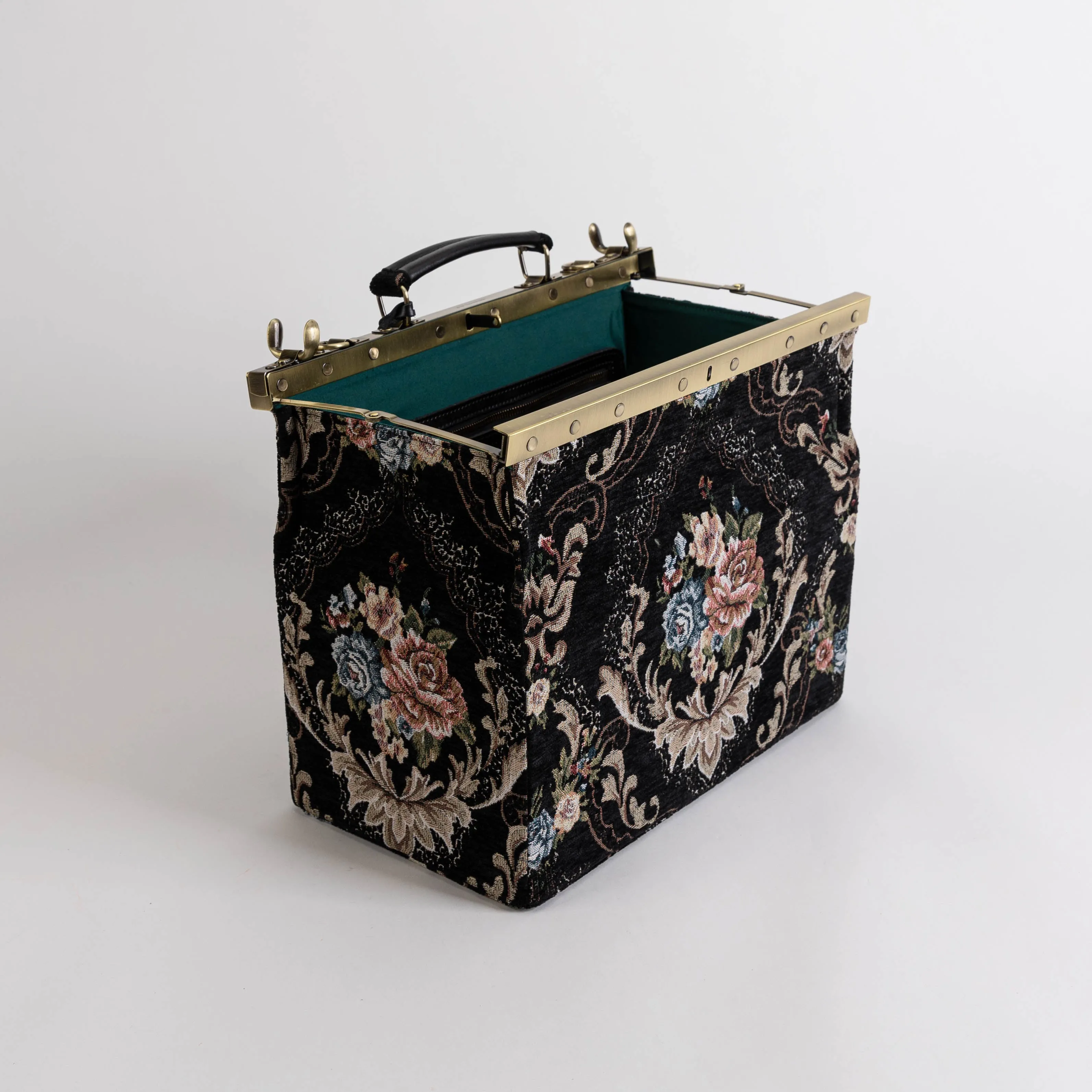 Floral Black Genevieve Carpet Gladstone Bag