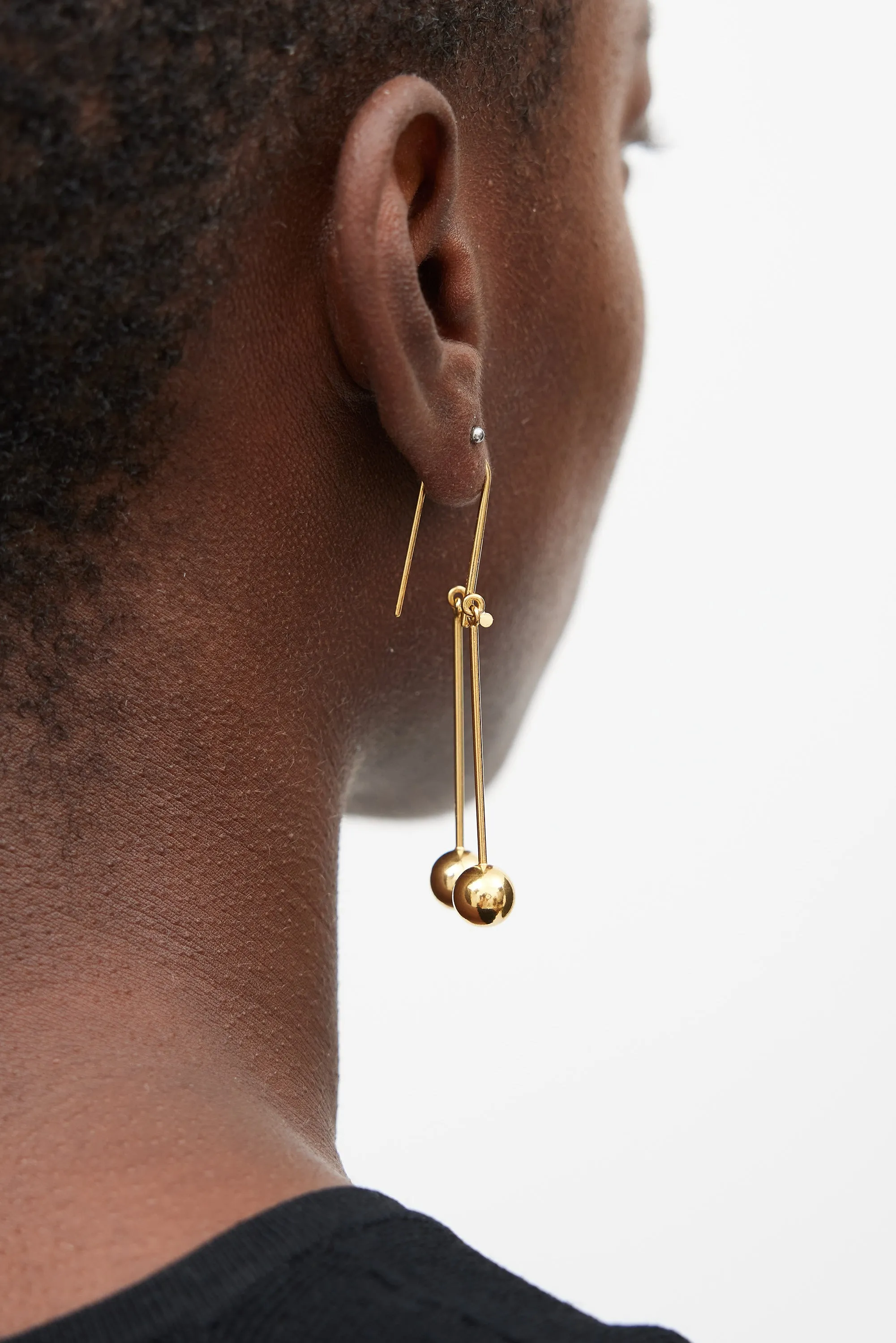 Gold Double Dot Drop Earrings