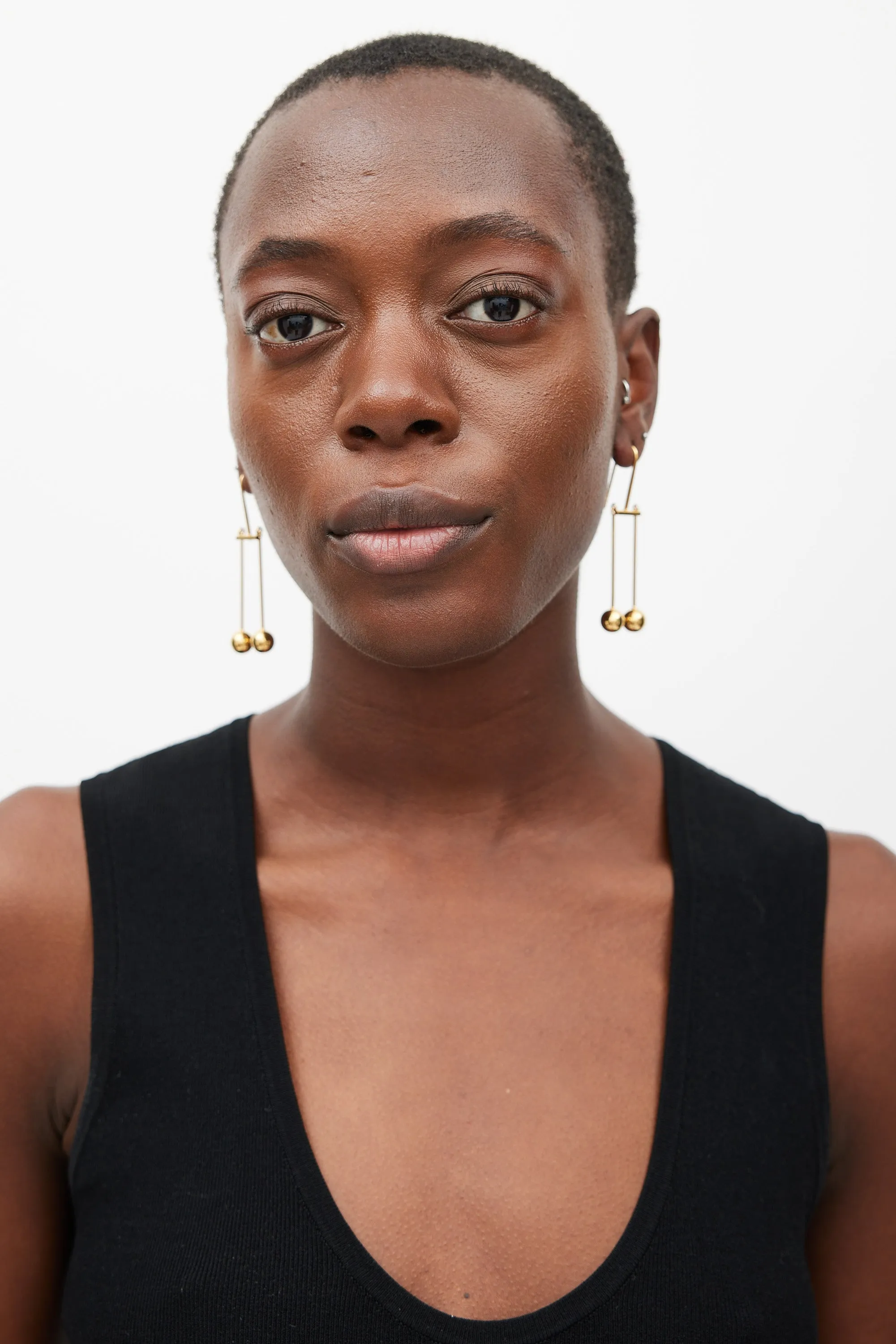 Gold Double Dot Drop Earrings