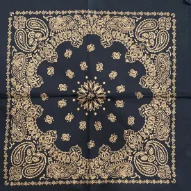 Gold On Black Metallic Paisley Bandana