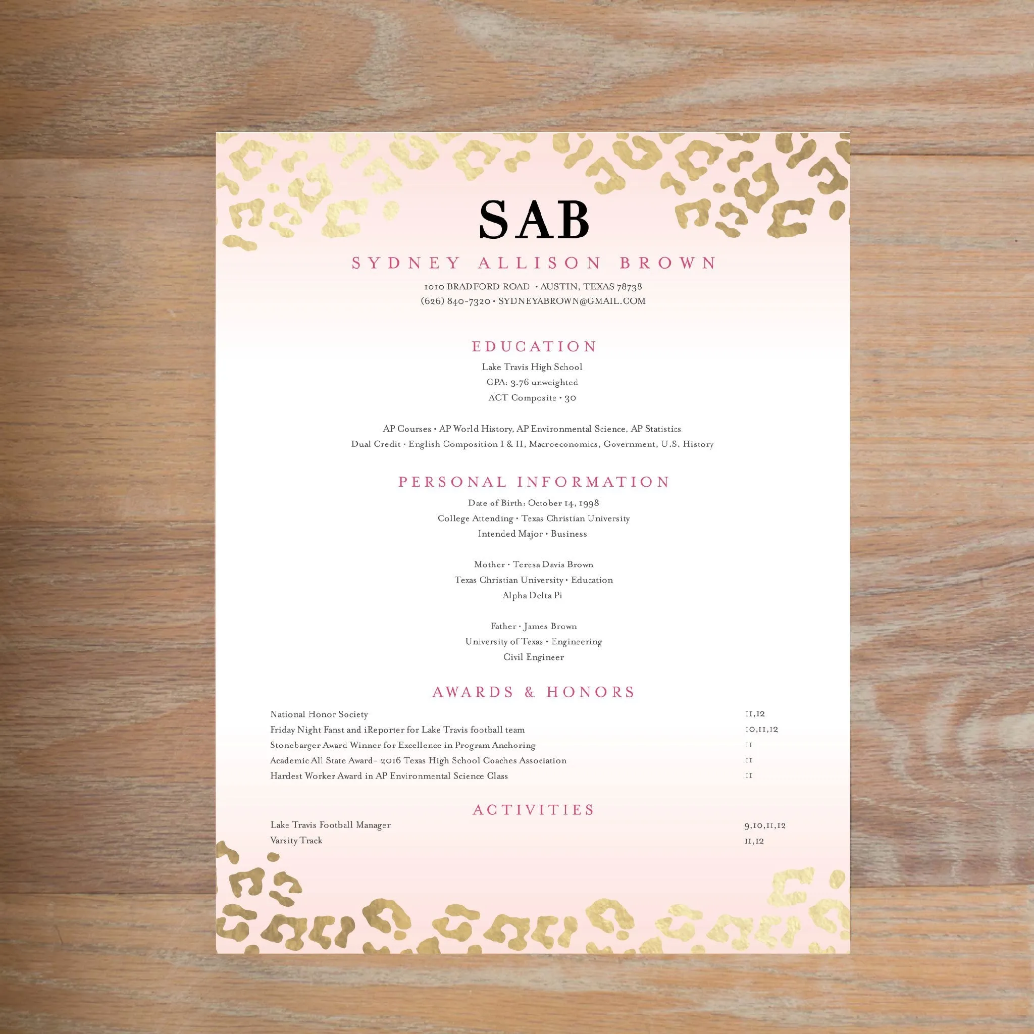 Golden Leopard Complete Sorority Packet