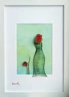 Green Wireart Girl with Pink Rose