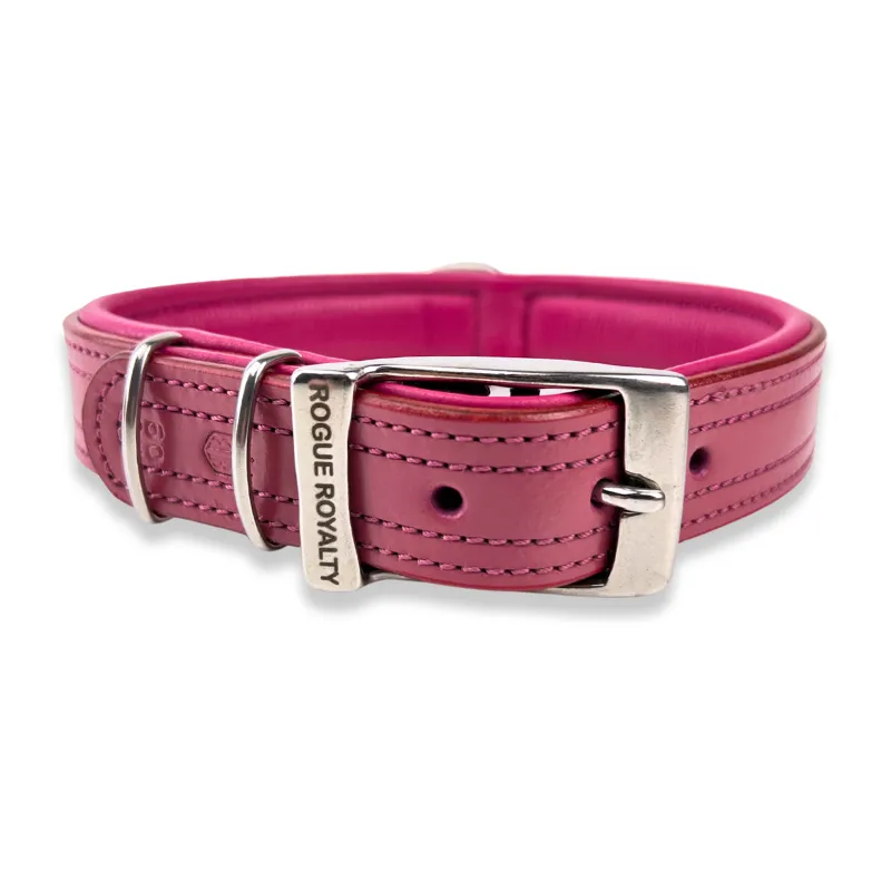 Hand Made Leather Dog Collar - Tuscan Pink (Slim Fit)