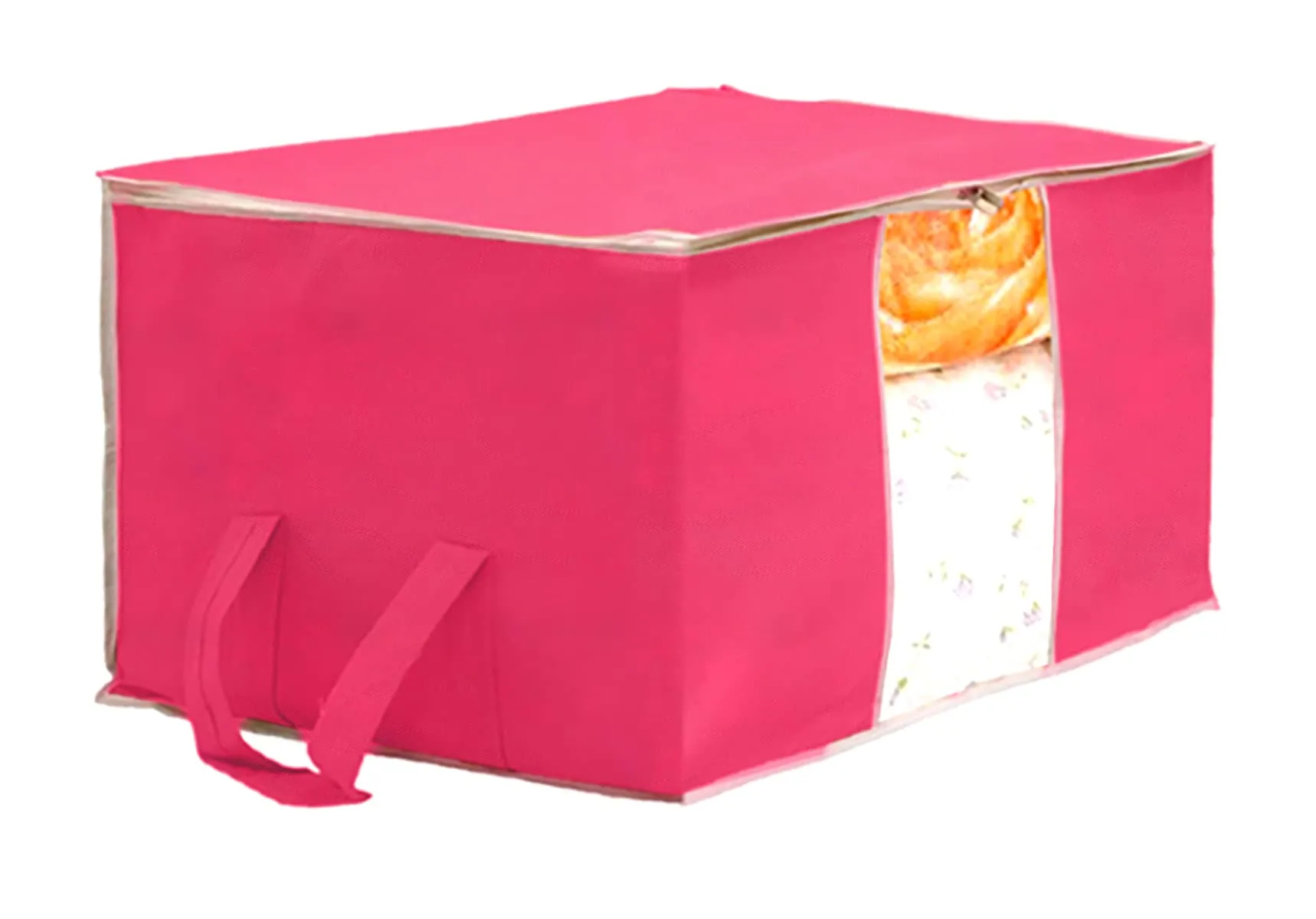 Heart Home Foldable Non Woven Clothes Storage Bag Wardrobe Organizer Underbed Bag With Tranasparent Window- Pack of 4 (Pink)-HS43HEARTH26733