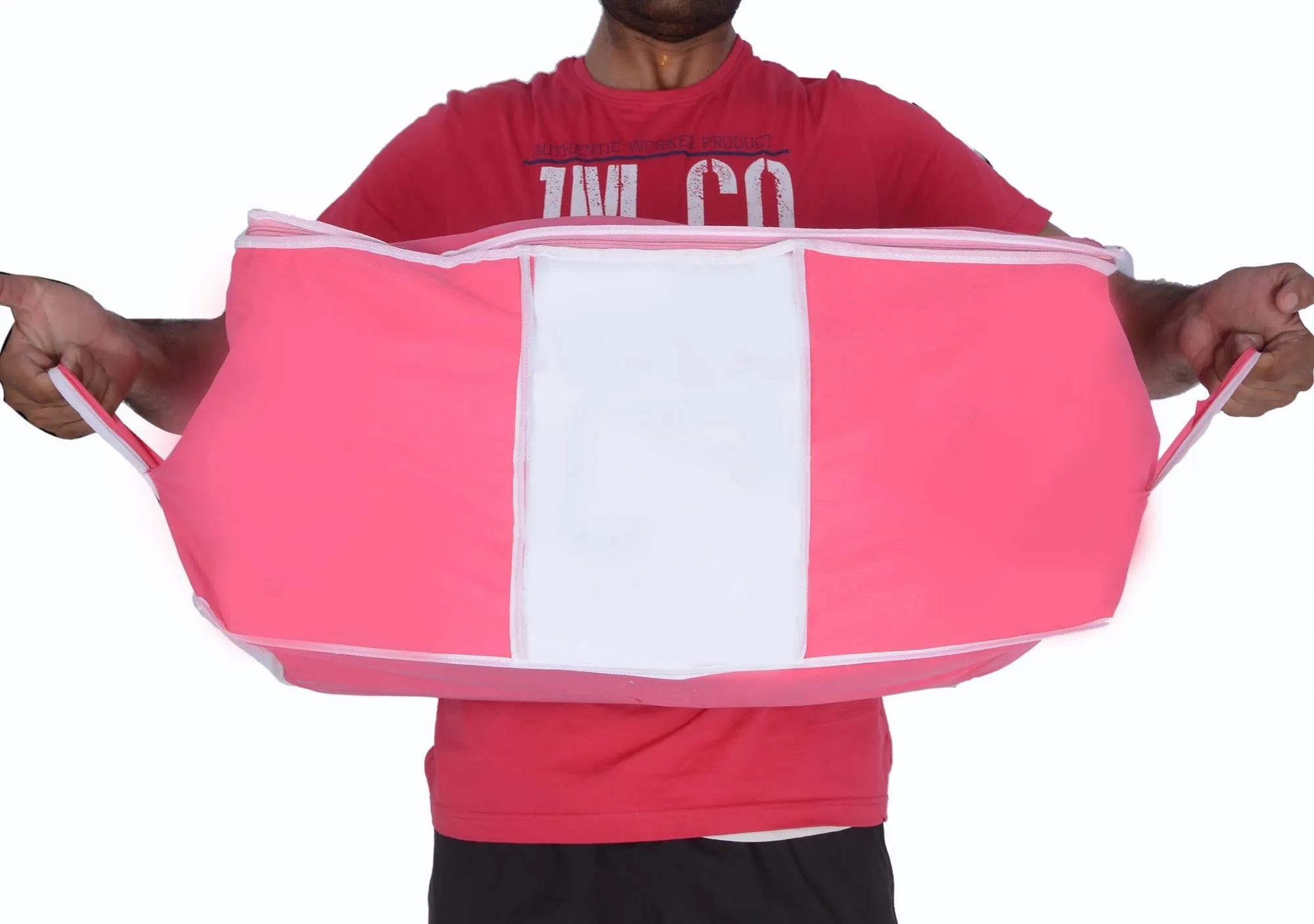 Heart Home Foldable Non Woven Clothes Storage Bag Wardrobe Organizer Underbed Bag With Tranasparent Window- Pack of 4 (Pink)-HS43HEARTH26733