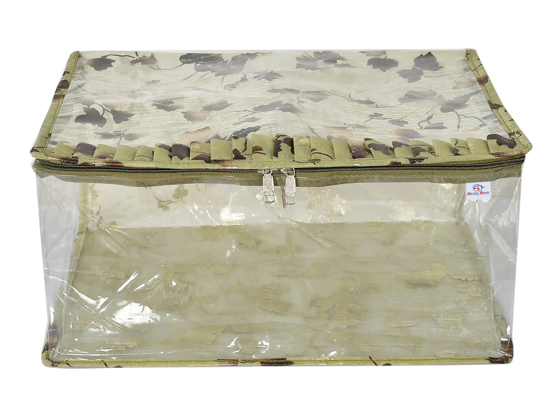 Heart Home Leaf Printed Laminated Transparent Waterproof Storage Bag/Organiser/Underbed For Saree, Lahenga, Cloths, Bedsheets (Green)-HS43HEARTH26128