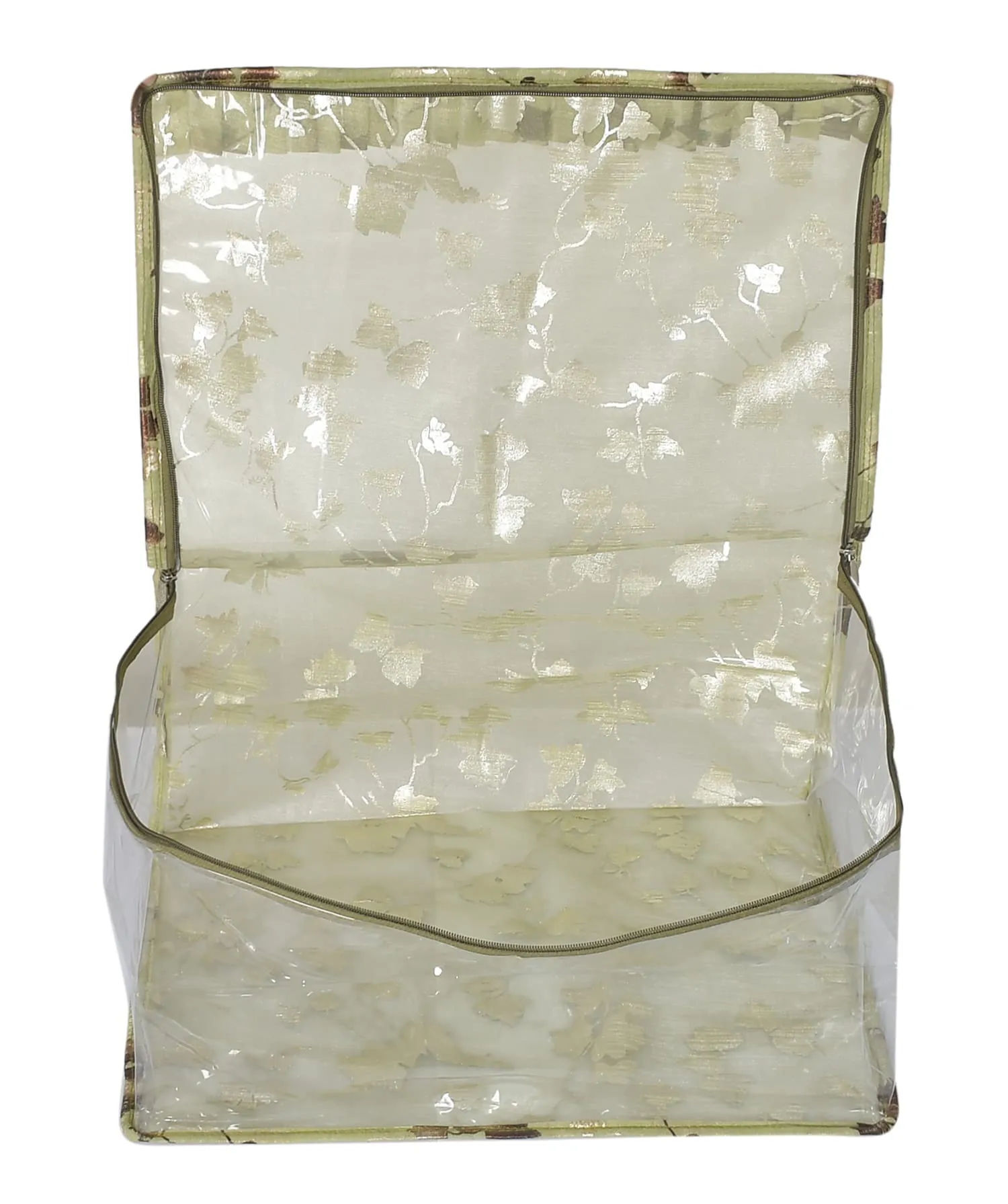 Heart Home Leaf Printed Laminated Transparent Waterproof Storage Bag/Organiser/Underbed For Saree, Lahenga, Cloths, Bedsheets (Green)-HS43HEARTH26128