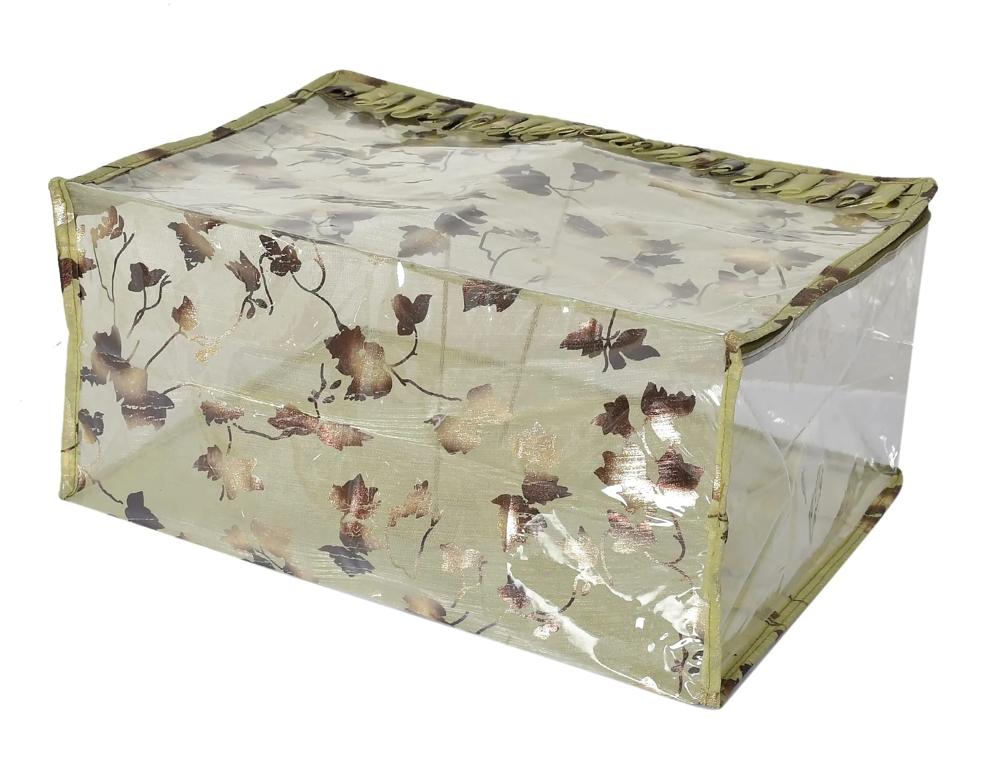 Heart Home Leaf Printed Laminated Transparent Waterproof Storage Bag/Organiser/Underbed For Saree, Lahenga, Cloths, Bedsheets (Green)-HS43HEARTH26128
