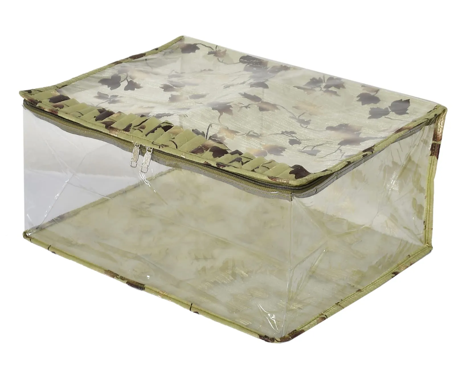 Heart Home Leaf Printed Laminated Transparent Waterproof Storage Bag/Organiser/Underbed For Saree, Lahenga, Cloths, Bedsheets (Green)-HS43HEARTH26128