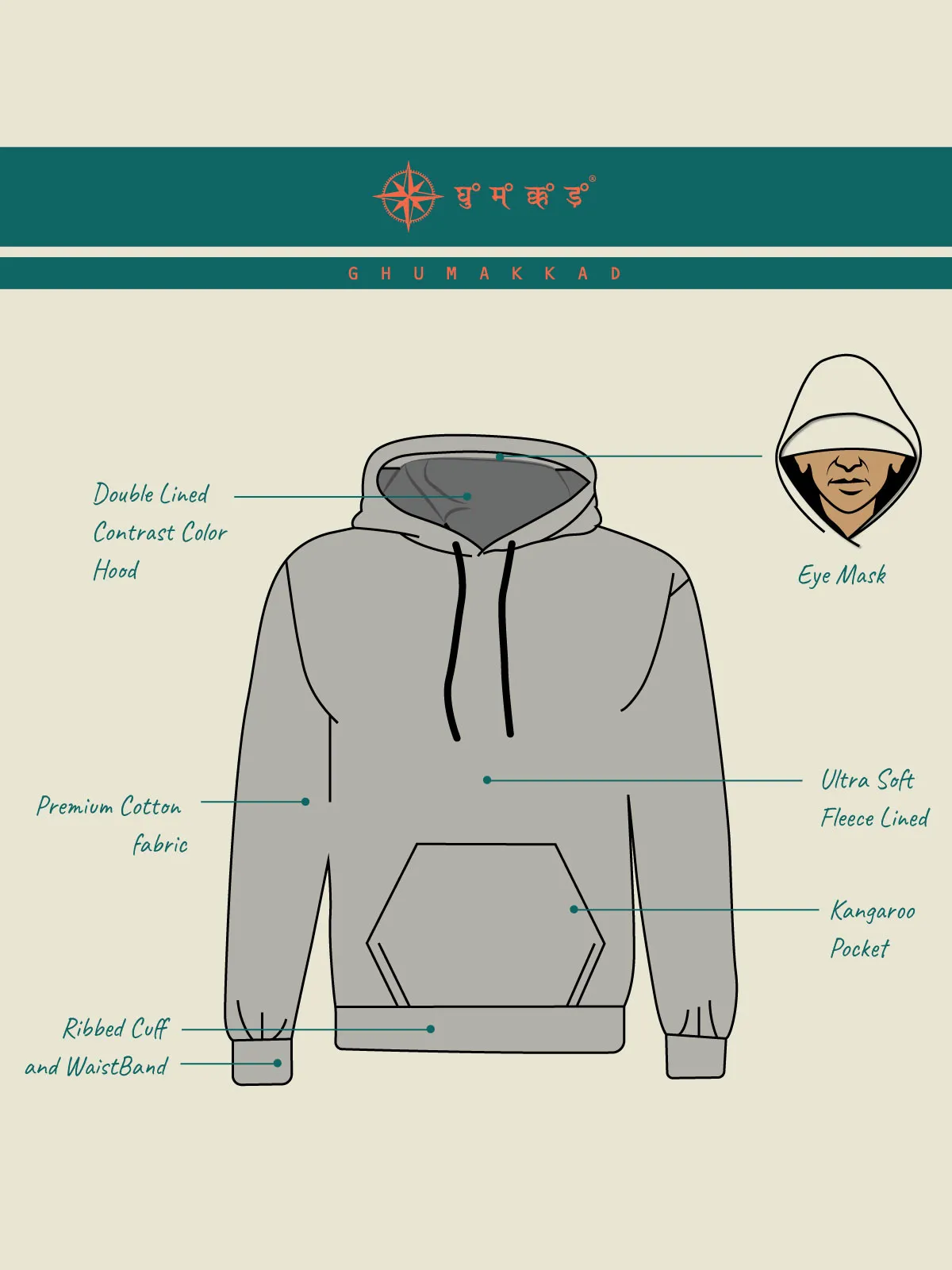 Hillock Printed Cotton Hoodie for Men & Women