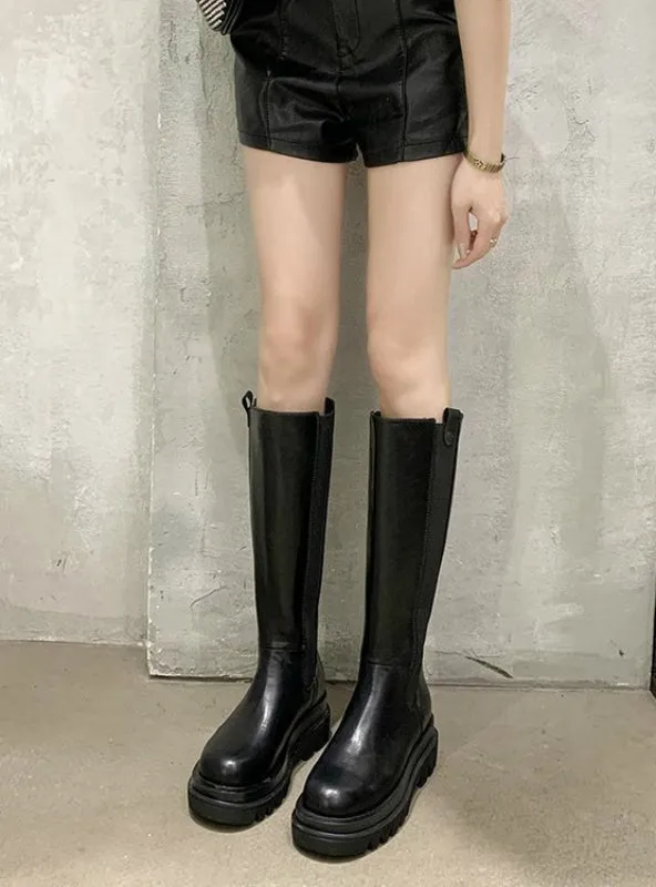 Knee High Boots Women Shoes Natural Genuine Leather