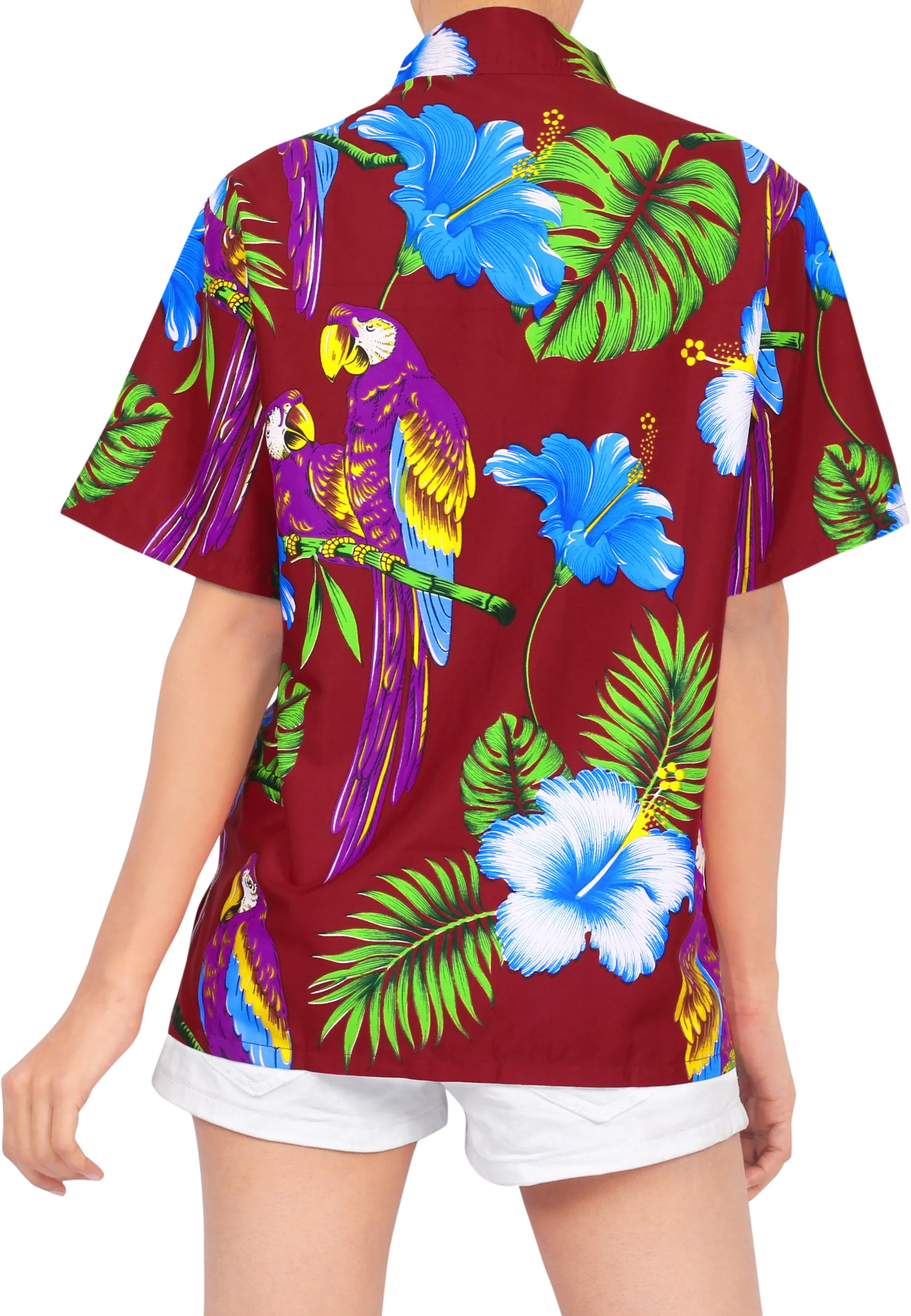 LA LEELA Women's Beach Casual Hawaiian Blouse Short Sleeve button Down Shirt Plus size Maroon