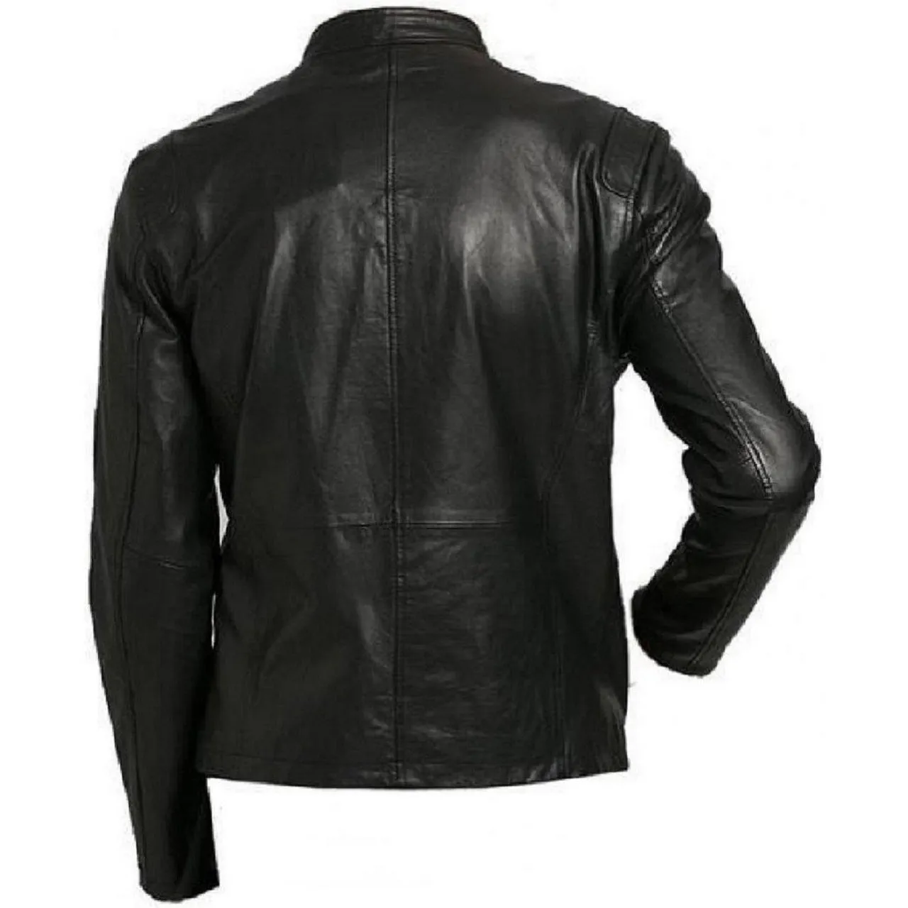 Lambskin Leather Jacket With Buckle Strap Collar