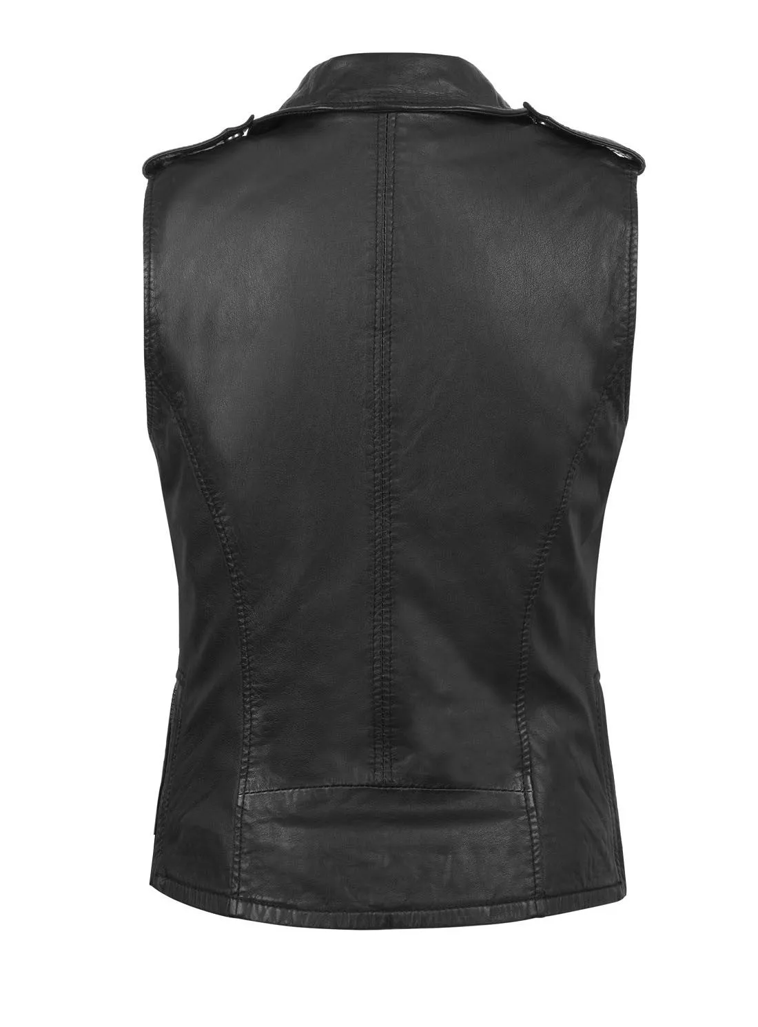 Leather Biker Tumble Washed Women Zipped Waist Coat Jacket