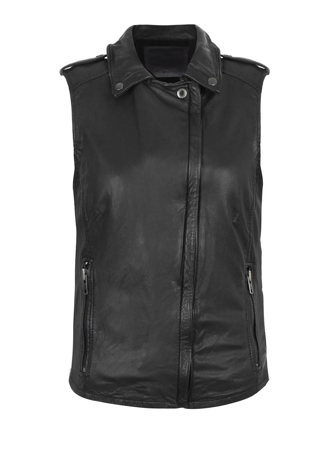Leather Biker Tumble Washed Women Zipped Waist Coat Jacket