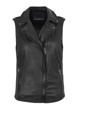 Leather Biker Tumble Washed Women Zipped Waist Coat Jacket