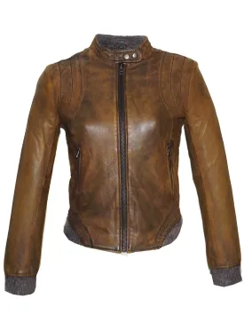 Leather Washed Vintage Bomber Blouson Women Jacket