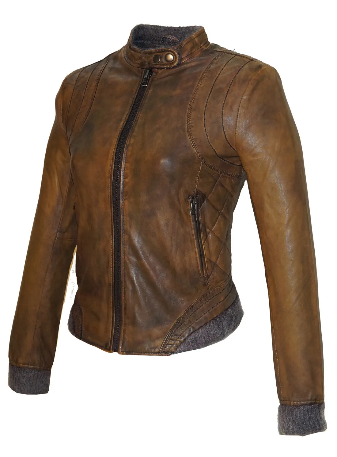 Leather Washed Vintage Bomber Blouson Women Jacket