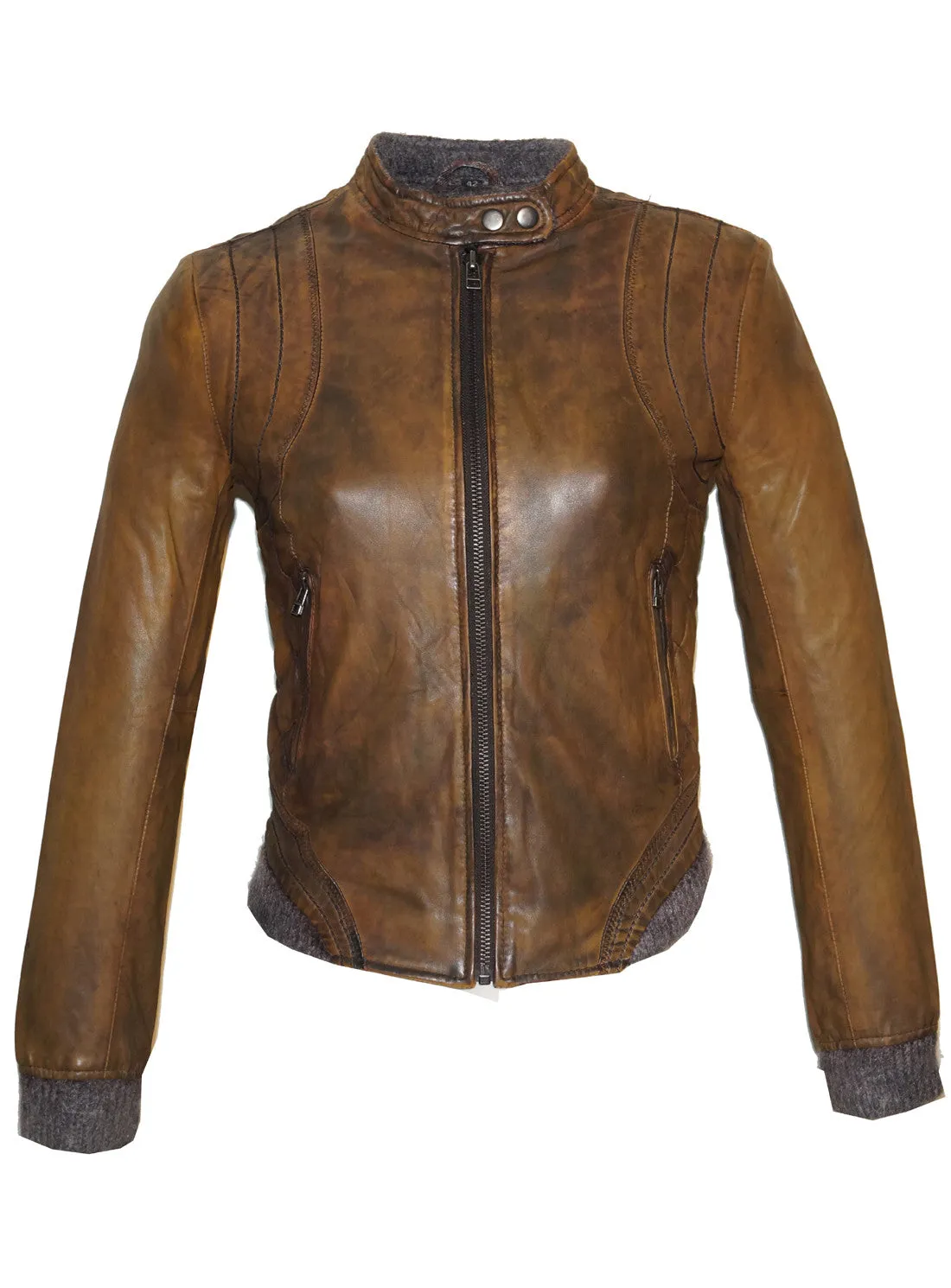 Leather Washed Vintage Bomber Blouson Women Jacket