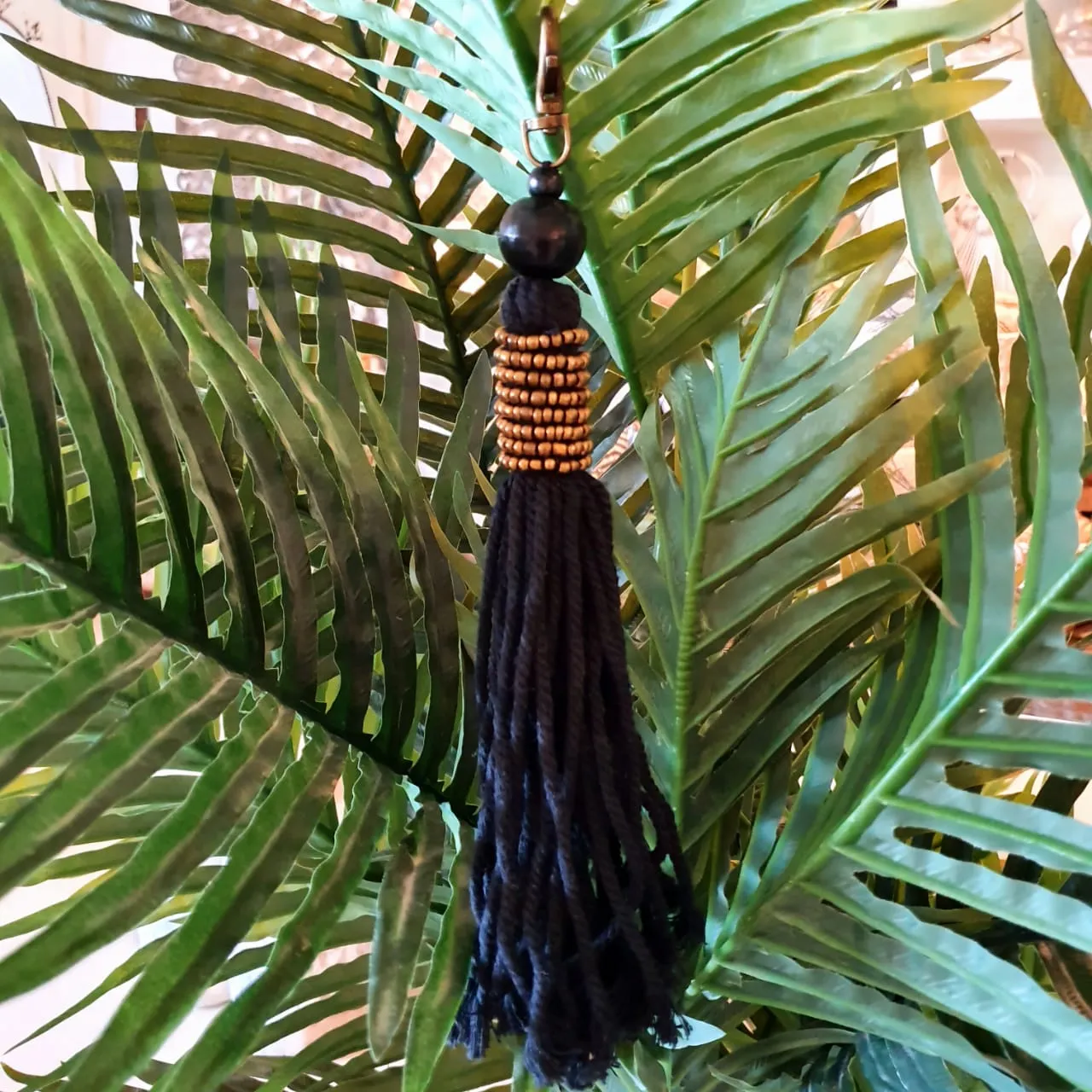 Long Gold Beaded Key Chains With Tassels
