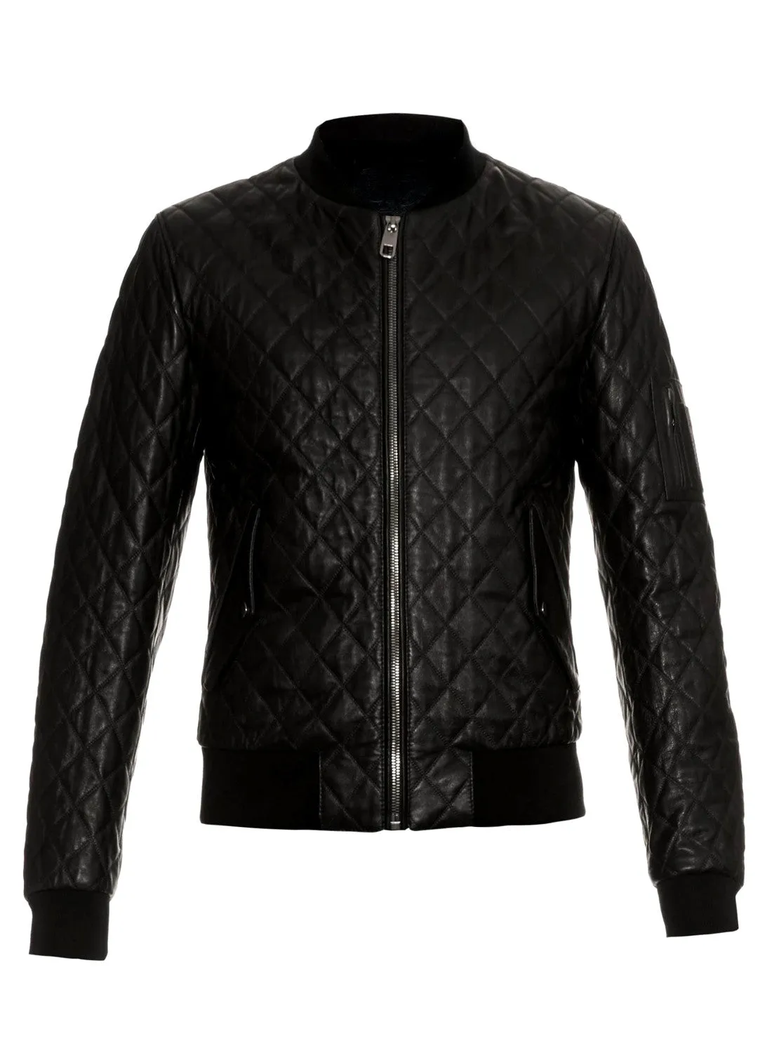 Men Leather Bomber Jacket with Designer Diamond Quilted