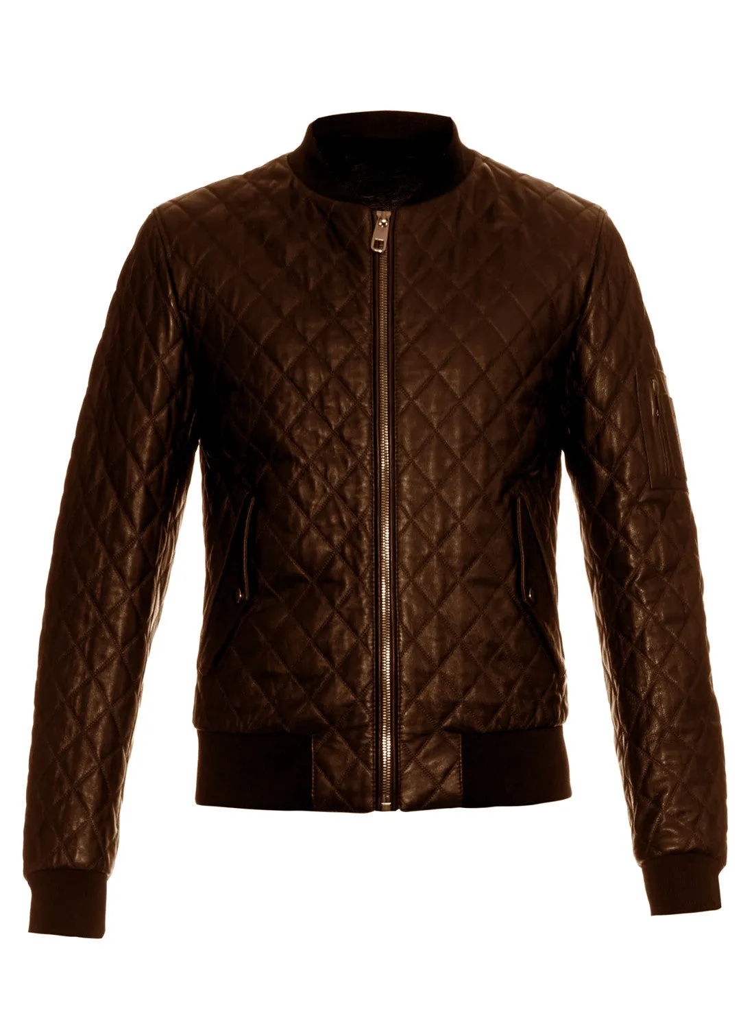 Men Leather Bomber Jacket with Designer Diamond Quilted