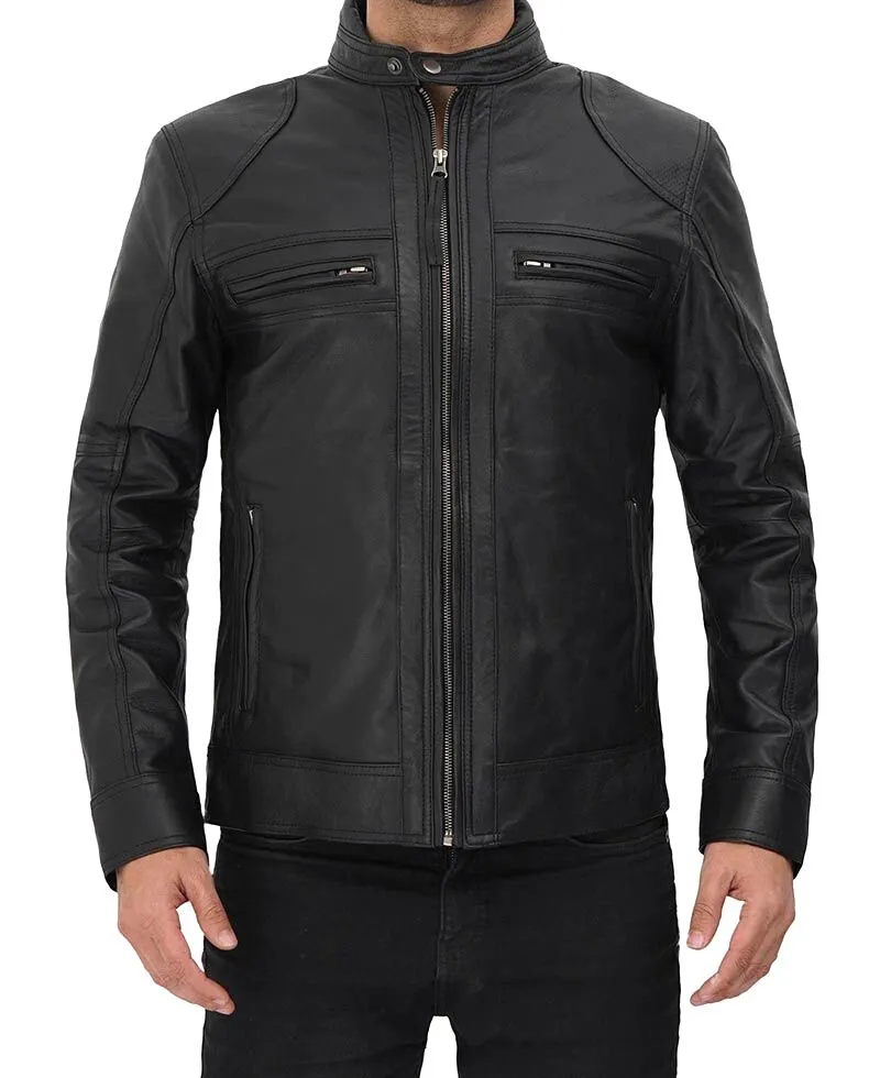 Mens Black Real Lambskin Leather Jacket