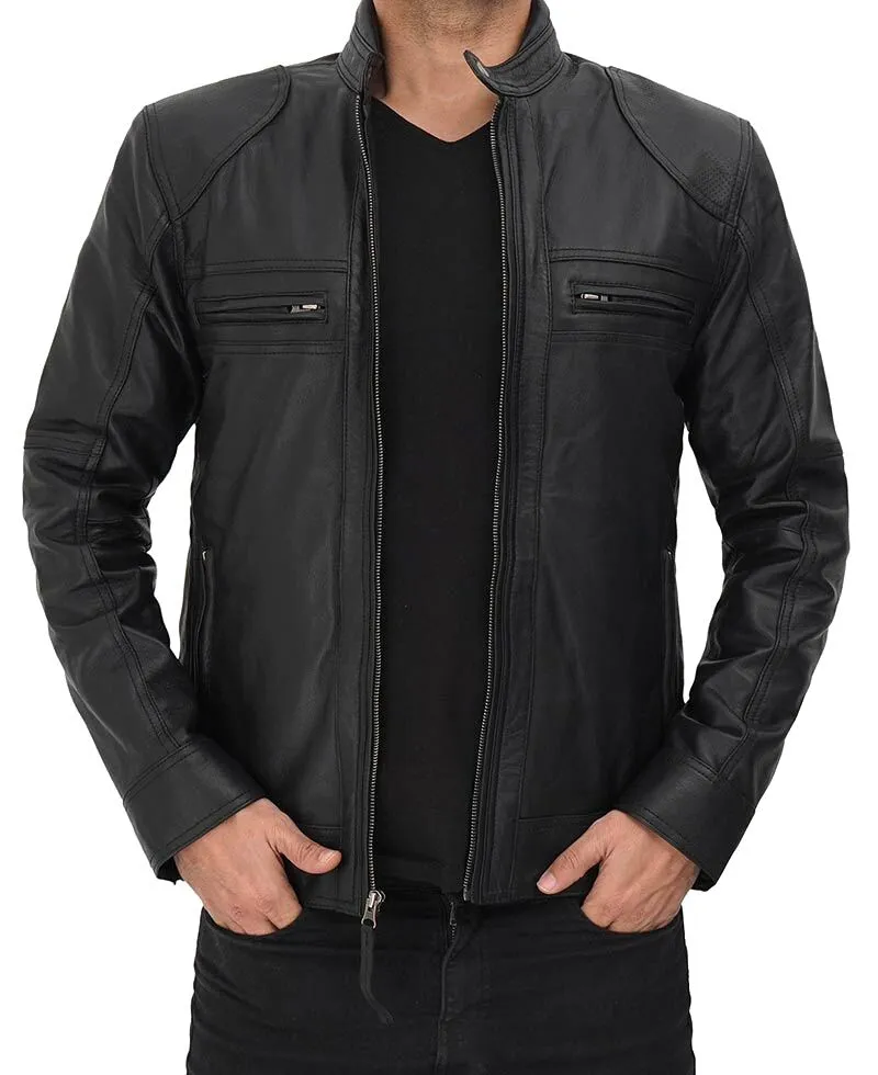 Mens Black Real Lambskin Leather Jacket