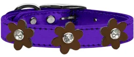 Metallic Flower Leather Collar Metallic Purple With Bronze Flowers Size 10