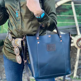 Modern Blue Camp Crossbody  Leather Purse Tote Bag