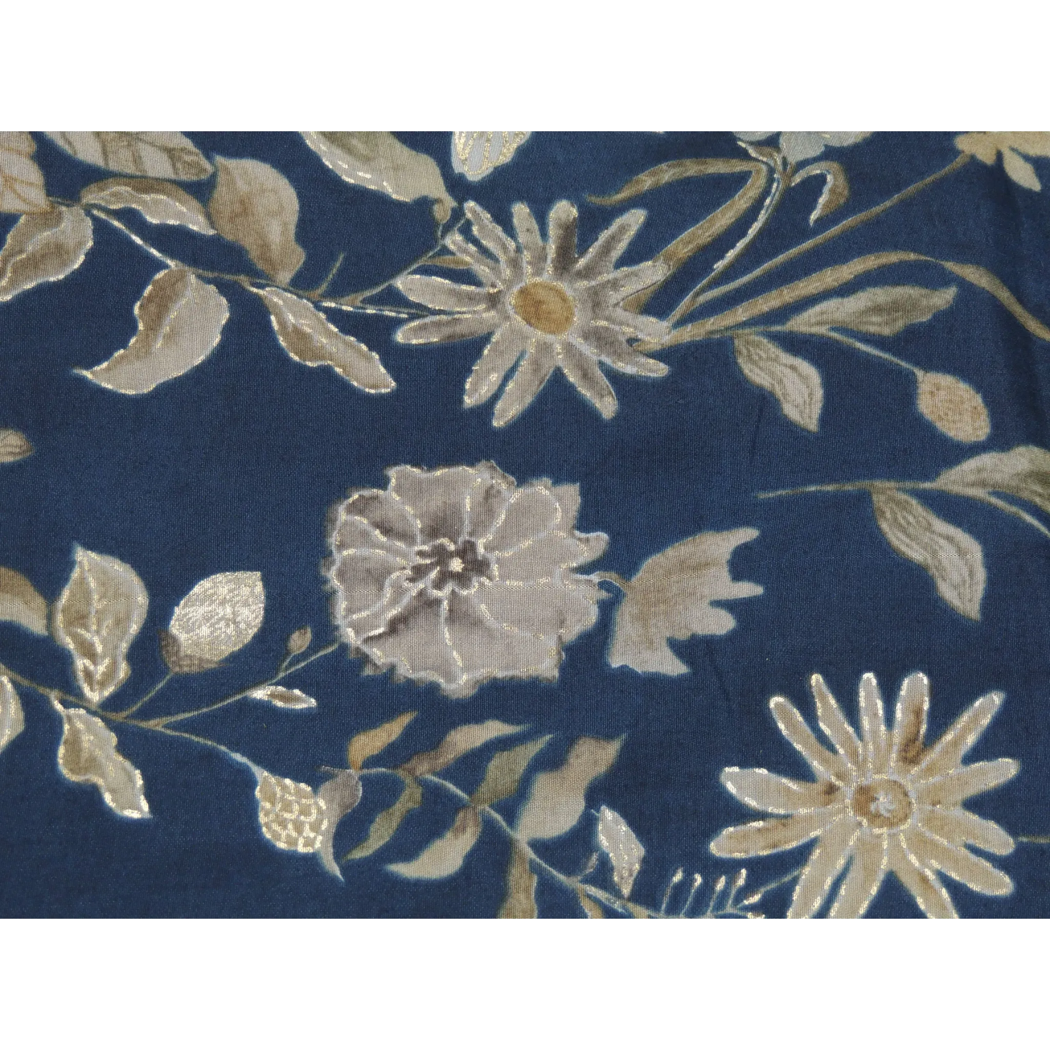 Navy Blue Colour Floral Jaal Print On Chanderi Fabric