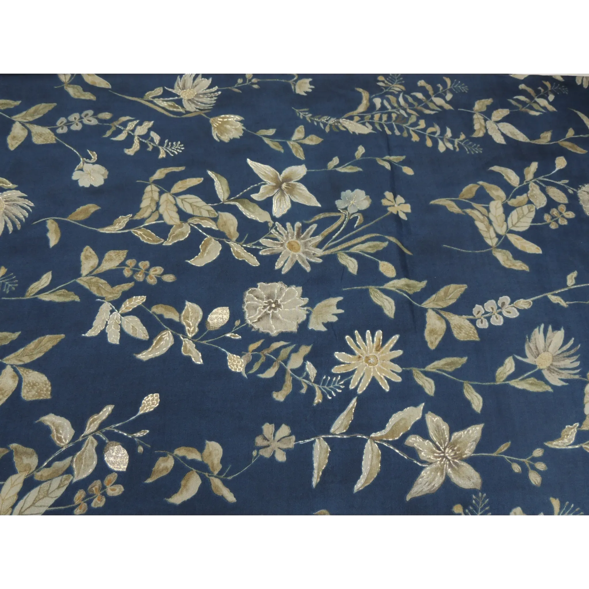Navy Blue Colour Floral Jaal Print On Chanderi Fabric