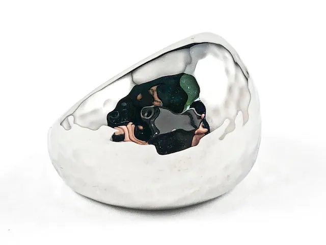 Nice Hammered Style Texture Shiny Metallic Semi Done Shape Brass Ring