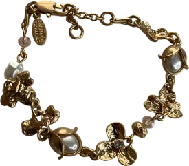 Oliver Bonas Metallic Celine Stone & Freshwater Pearl Chunky Chain Bracelet One Size