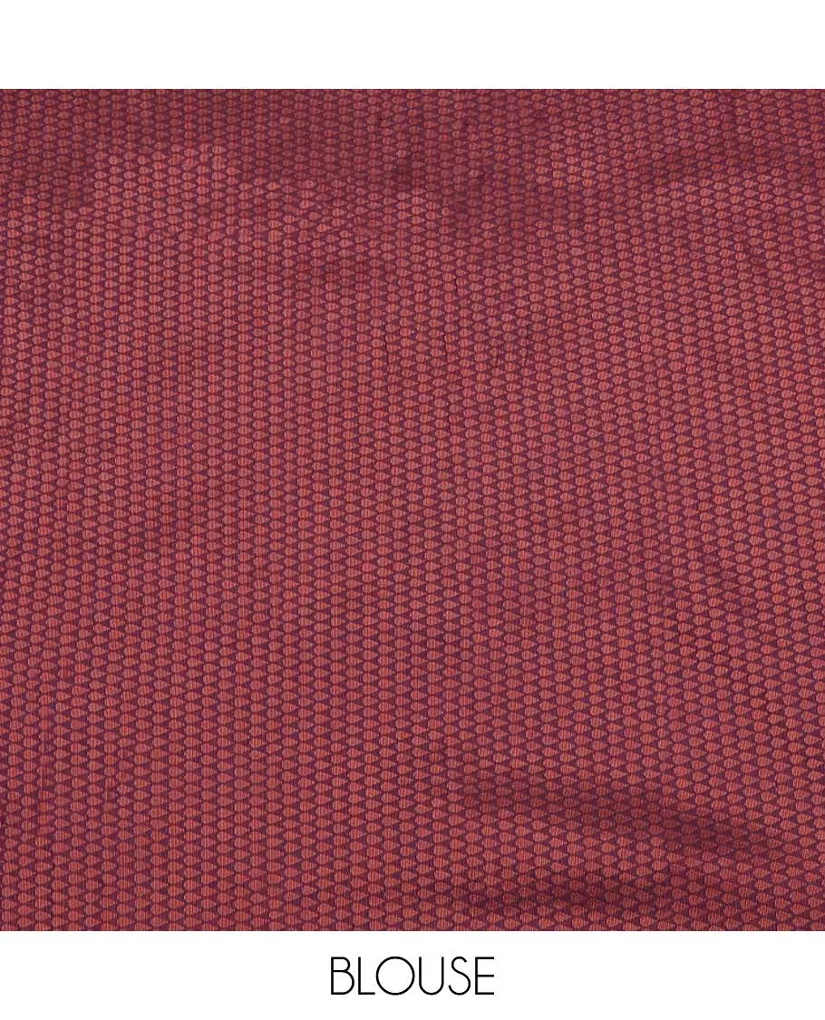 Peach litchi saree with unique buttas, contrast traditional design border & pallu of intricate designs