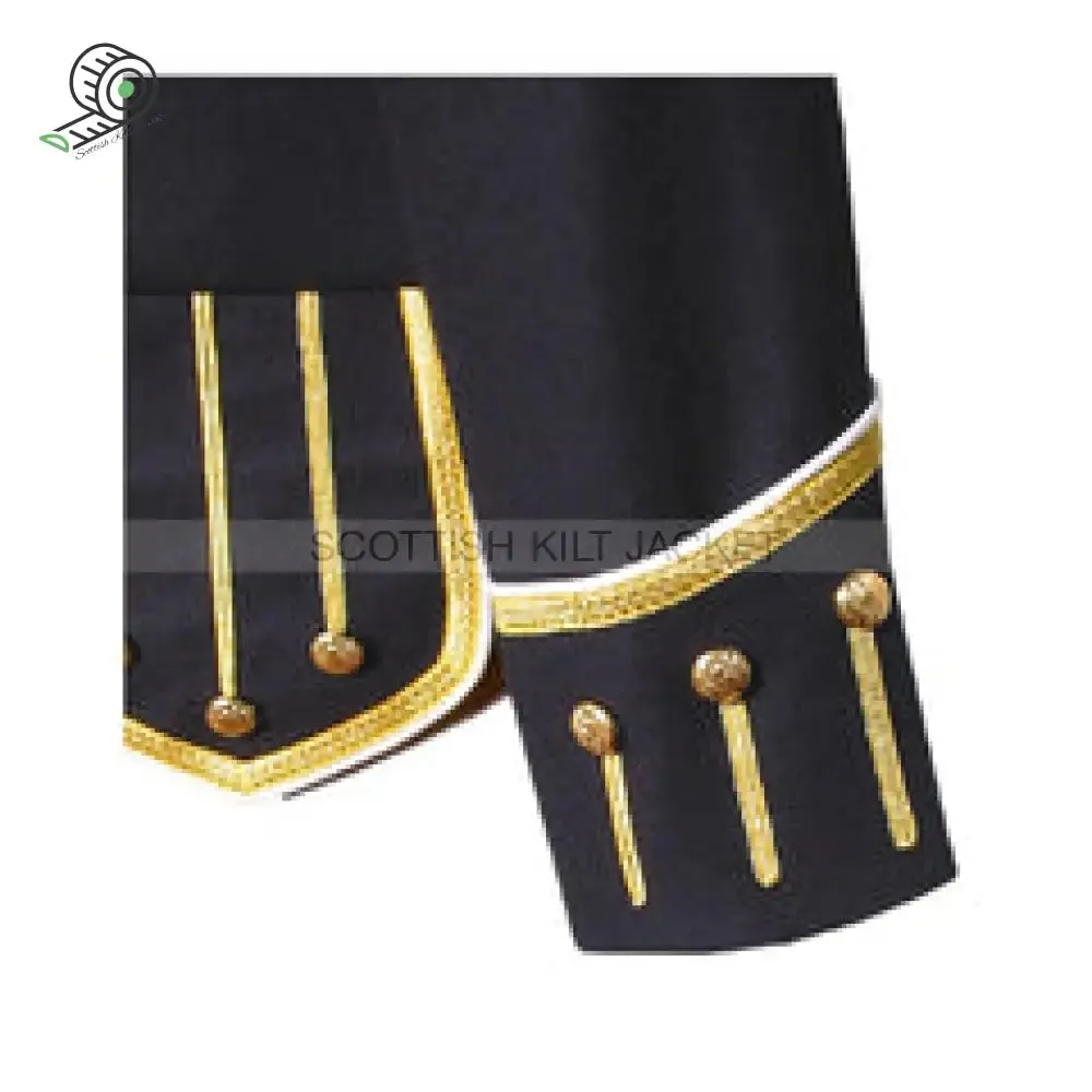 Pipe Band Doublet Kilt Jacket with Gold Braid White Piping
