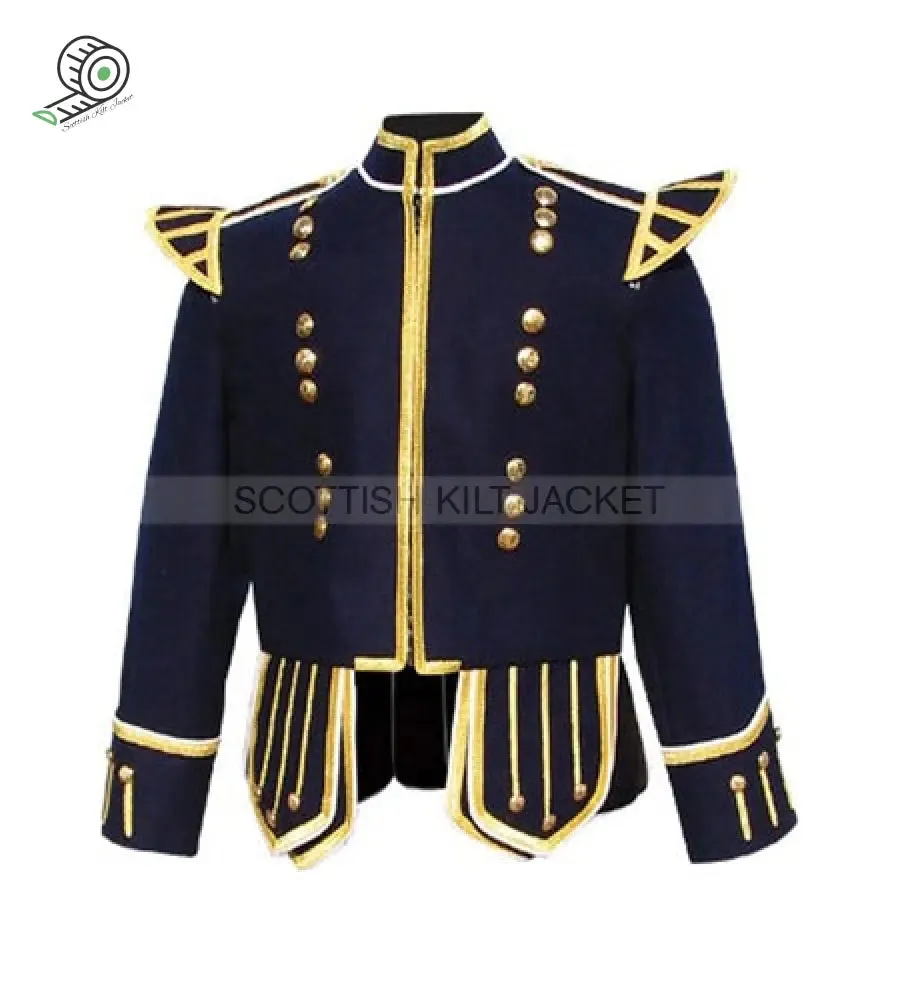 Pipe Band Doublet Kilt Jacket with Gold Braid White Piping