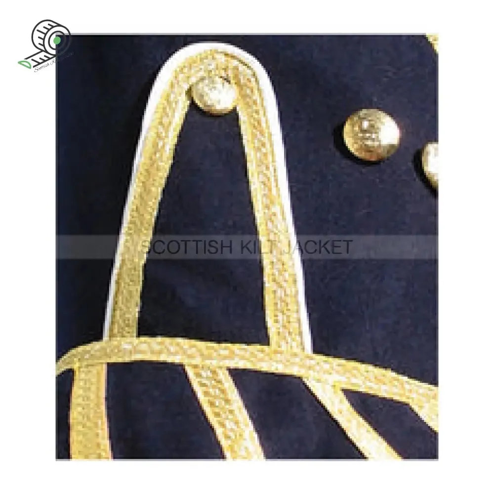 Pipe Band Doublet Kilt Jacket with Gold Braid White Piping