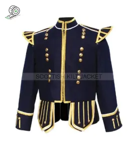 Pipe Band Doublet Kilt Jacket with Gold Braid White Piping
