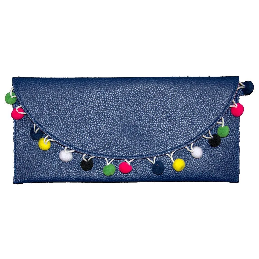 Pom Pom Vegan Leather Clutch