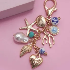 Porcelain Sea Life Pearl Heart Turq Bead Bag Charm